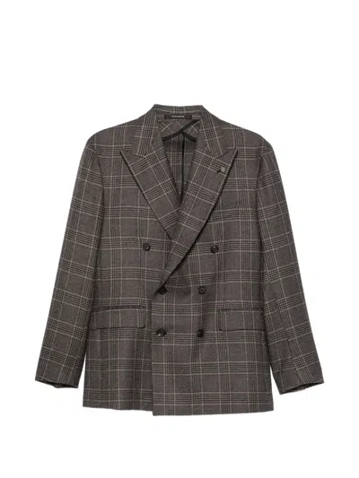 Tagliatore Double-breasted Check Blazer In Brown