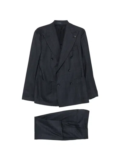 Tagliatore Double-breasted Check Suit In Black