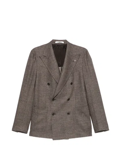 Tagliatore Double-breasted Checked Blazer In Brown