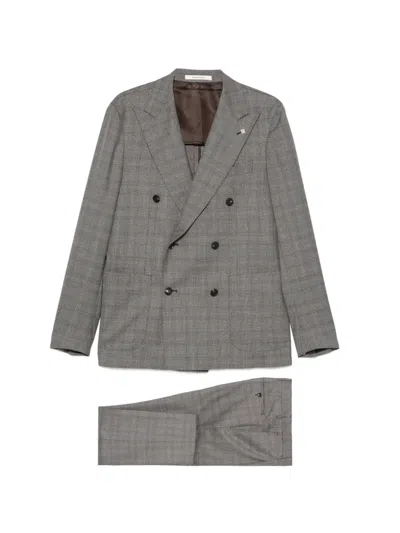 Tagliatore Double-breasted Checked Suit In Gray