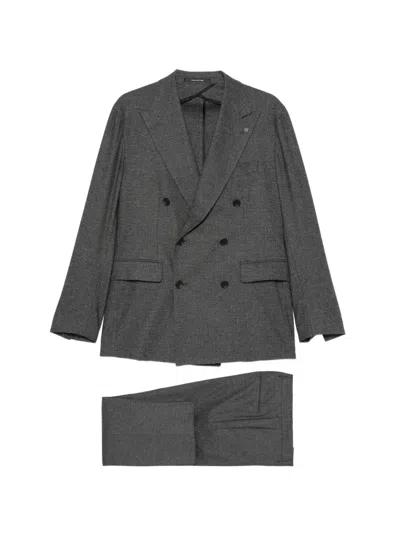 Tagliatore Double-breasted Checked Suit In Gray