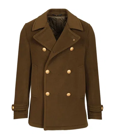 Tagliatore Double-breasted Wool Pea Coat In Brown
