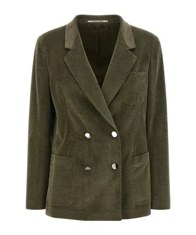 Tagliatore Double-breasted Corduroy Blazer In Green