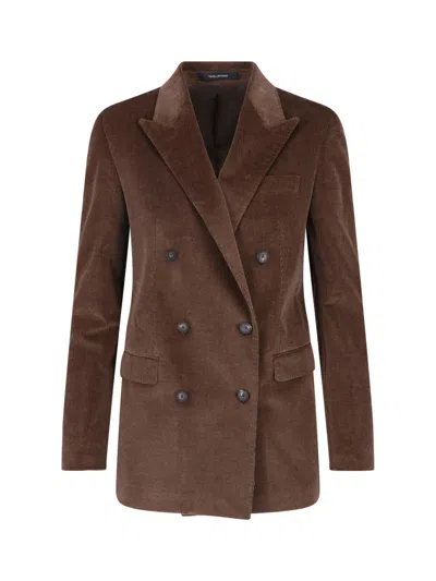Tagliatore Double-breasted Corduroy Blazer Jacket In Brown