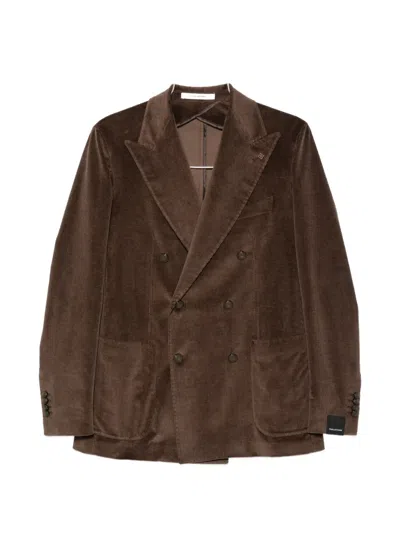 Tagliatore Double-breasted Corduroy Jacket In Brown