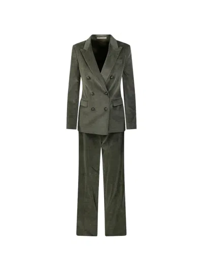Tagliatore Double-breasted Corduroy Suit In Green