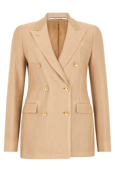 Tagliatore Double-breasted Cotton Blazer In Brown