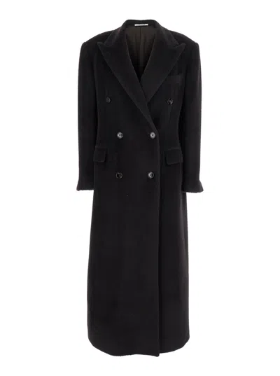 Tagliatore Double-breasted Faux Fur Jacket With Golden Buttons In Gray
