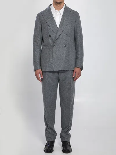 Tagliatore Double-breasted Flannel Suit In Gray