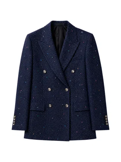 Tagliatore Double-breasted Glitter-detail Blazer In Blue