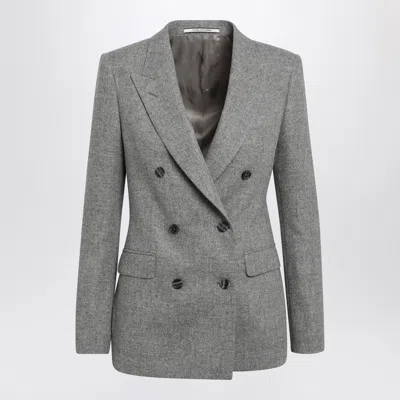 Tagliatore Double-breasted Grey Jacket With Herringbone Pattern In Wool And Cashmere In Gray