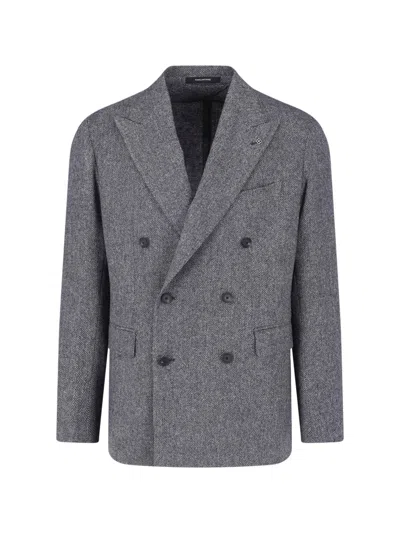 Tagliatore Double-breasted Grey Virgin Wool Blazer With Classic Notch Lapel In Gray