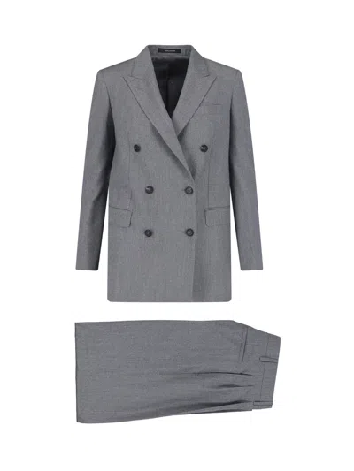 Tagliatore Double-breasted Grey Wool And Silk Suit Set In Gray