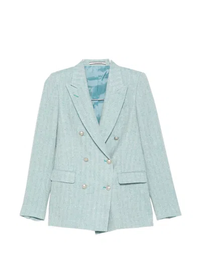 Tagliatore Double-breasted Herringbone Jacket In Blue