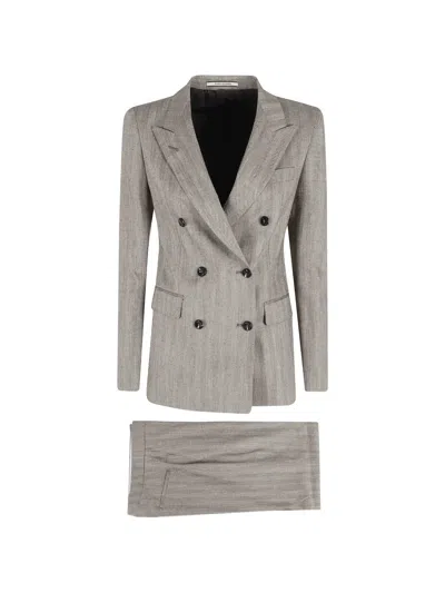 Tagliatore Double-breasted Herringbone Suit In Gray