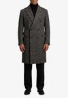 Tagliatore Double-breasted Herringbone Wool Blend Coat In Multi