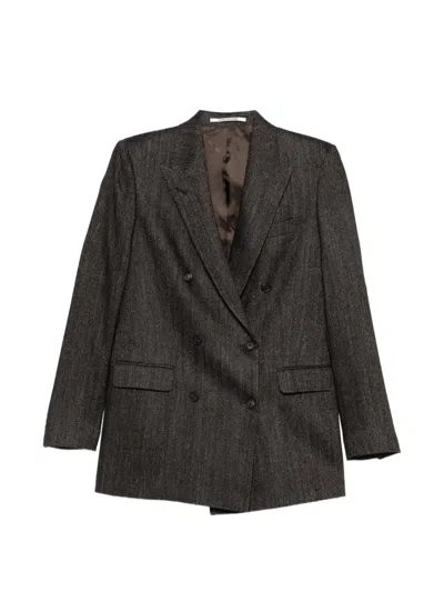 TAGLIATORE DOUBLE-BREASTED HERRINGBONE-PATTERN BLAZER