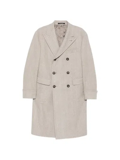 Tagliatore Double-breasted Herringbone-pattern Coat In Neutral