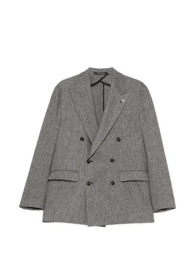 Tagliatore Double-breasted Houndstooth Blazer In Gray