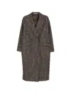 Tagliatore Double-breasted Houndstooth Coat In Brown