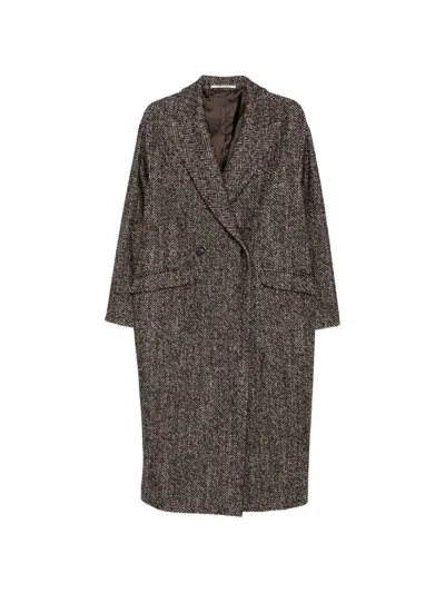 Tagliatore Double-breasted Houndstooth Coat In Brown