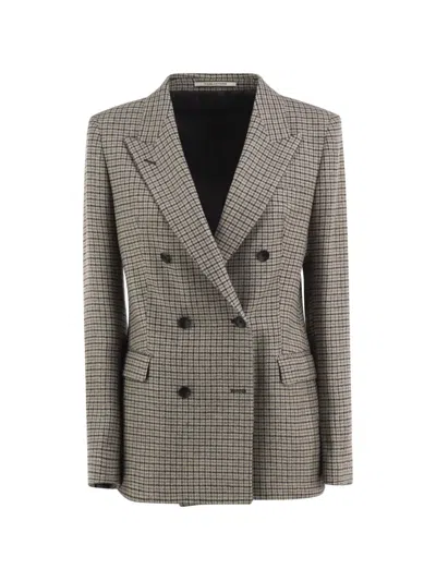 Tagliatore Double-breasted Houndstooth Suit Jacket In Grey