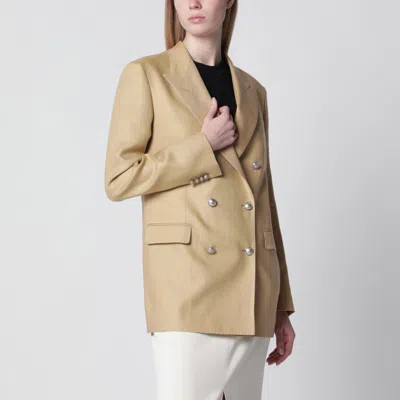 Tagliatore Double-breasted Jacket In Beige Linen In Brown
