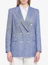 Tagliatore Double-breasted Cotton Jacket With Structured Shoulders In Light Blue