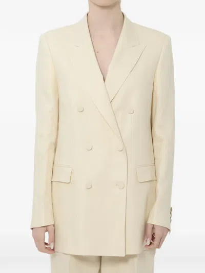 Tagliatore Double Breasted Linen Tailored Jacket In Neutral