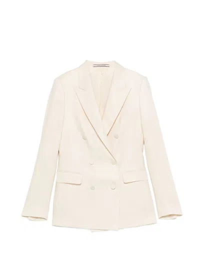 Tagliatore Double-breasted Linen Blazer In Beige