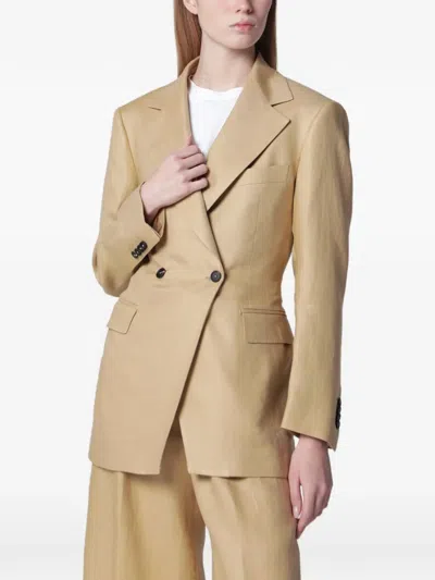 Tagliatore Single-breasted Blazer In Beige Linen In Brown
