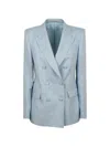 Tagliatore Double-breasted Linen Jacket In Blue