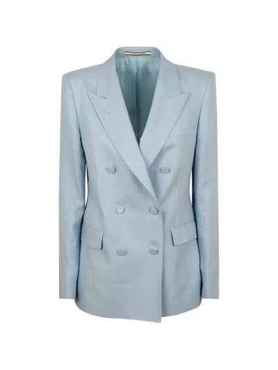 Tagliatore Double-breasted Linen Jacket In Blue