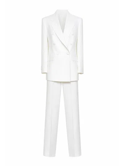 Tagliatore Double-breasted Linen Pant Suit In White