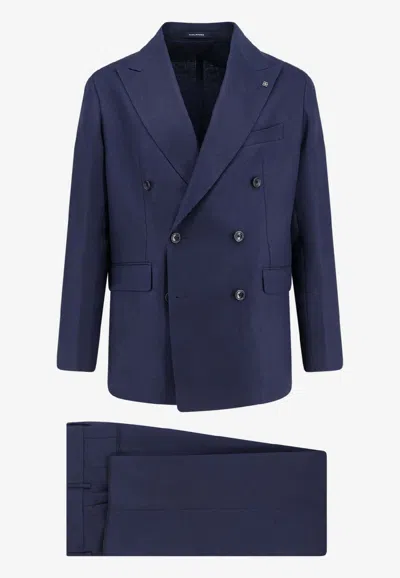 Tagliatore Double-breasted Peak-lapel Suit In Blue