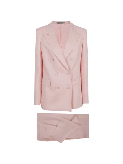 Tagliatore Double-breasted Linen Suit In Pink