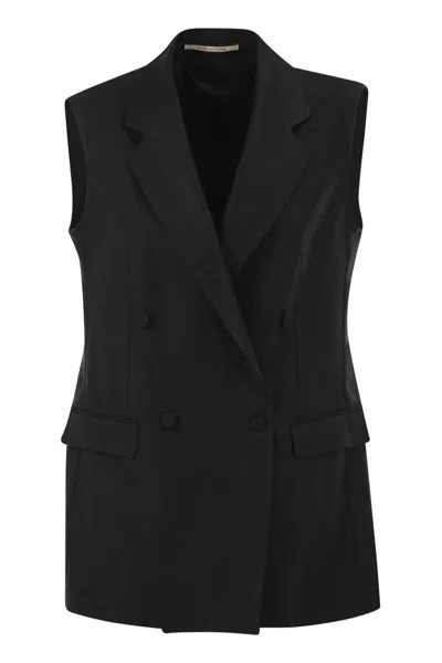 Tagliatore Double-breasted Linen Waistcoat In Black