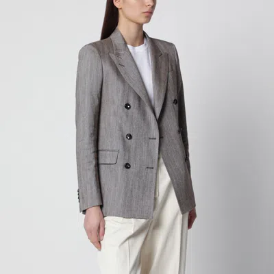 Tagliatore Double-breasted Linen-blend Jacket In Gray