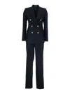 Tagliatore Linen Double Breasted Suit Gold Buttons In Blue