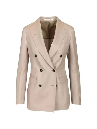 Tagliatore Double-breasted Peaked-lapel Blazer In Neutral