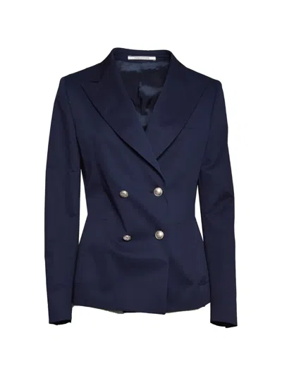 Tagliatore Double-breasted Peaked-lapel Jacket In Blue