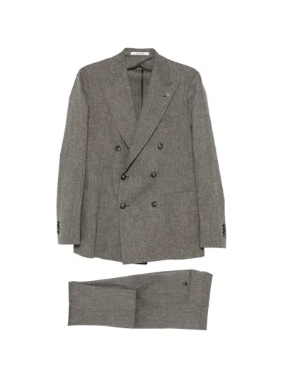 Tagliatore Double-breasted Peaked-lapel Suit In Gray
