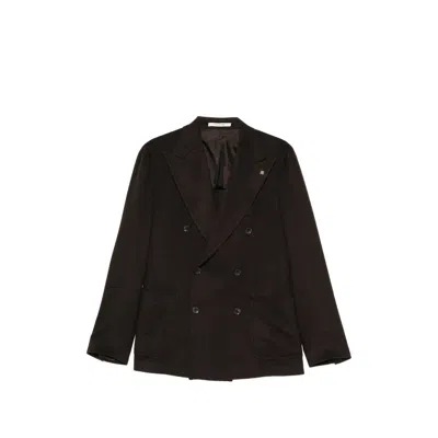Tagliatore Double-breasted Peak-lapel Blazer In Brown