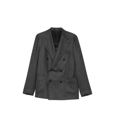 Tagliatore Double-breasted Peak-lapel Blazer In Gray