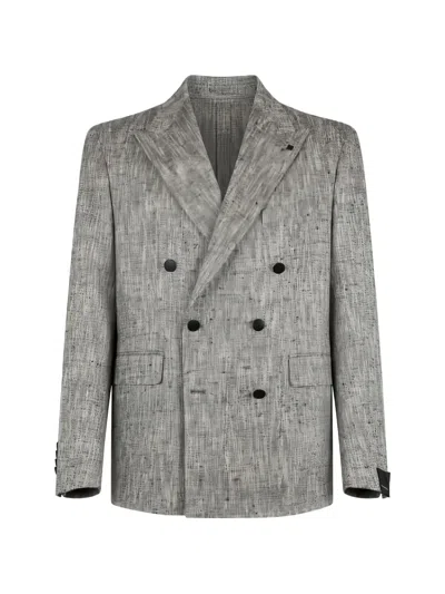 Tagliatore Double-breasted Peak-lapel Blazer In Gray
