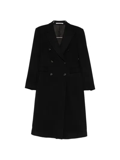 Tagliatore Double-breasted Peak-lapel Coat In Black