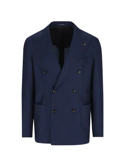 Tagliatore Double-breasted Peak-lapel Jacket In Blue