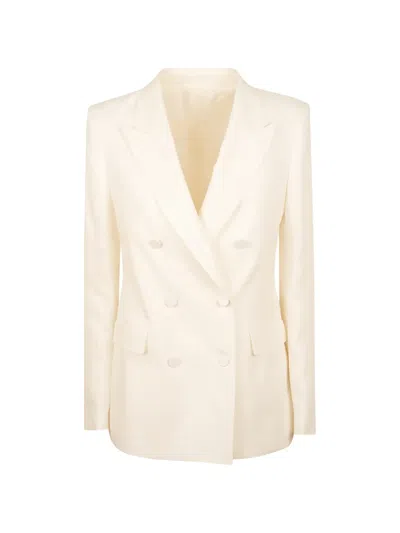 Tagliatore Double-breasted Linen Twill Jacket In Neutral