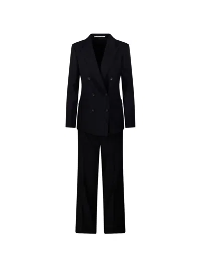 Tagliatore Double-breasted Peak-lapel Suit In Black
