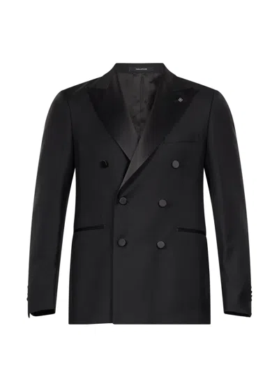 Tagliatore Double-breasted Peak-lapel Suit In Black